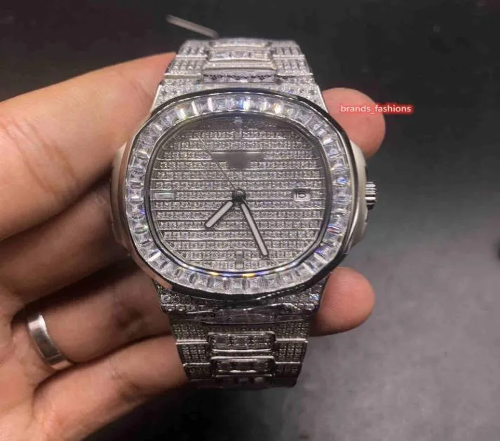 Men039s Iced Diamond-Wristwatch Silver en acier inoxydable HEAT MONTRER STR ONDRE STR ONGLAGE STRAP DIAMON