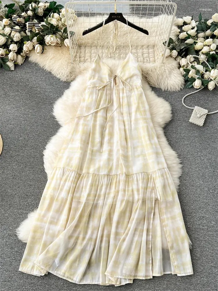 Lässige Kleider Singreiny Rückenless Blumendruck Sommerkleid Frauen Urlaub Mode 2024 Elegante Halfter Damen LOSSEN Strand