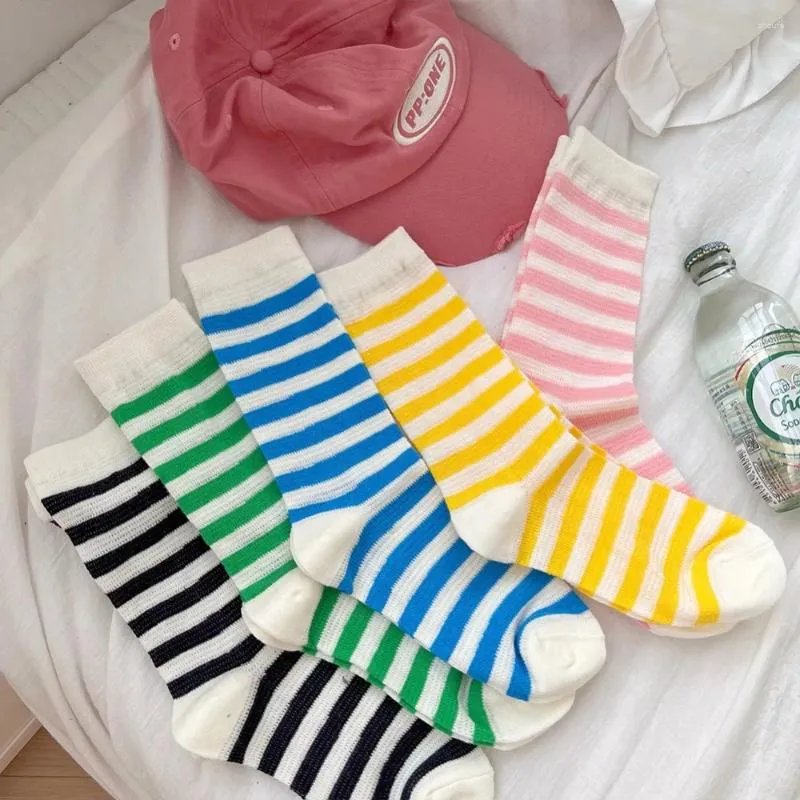 Women Socks Colorful Striped For Summer Thin Mesh Breathable Long Sock Casual Fashion Harajuku Streetwear Crew Candy Color