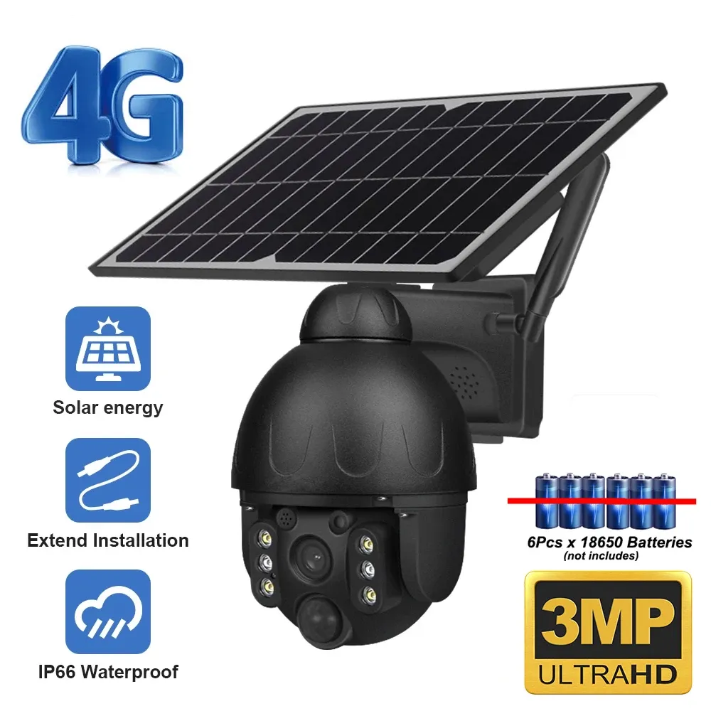 Caméras 4G SIM Solar IP Camera PTZ OUTDOOR PIR DÉTECTION DE MOTION DÉTACHABLE DE SÉCURITÉ DÉTACHABLE CAME DE SÉCURITÉ CCTV SURVEILLANCE SOLAR SOLAR