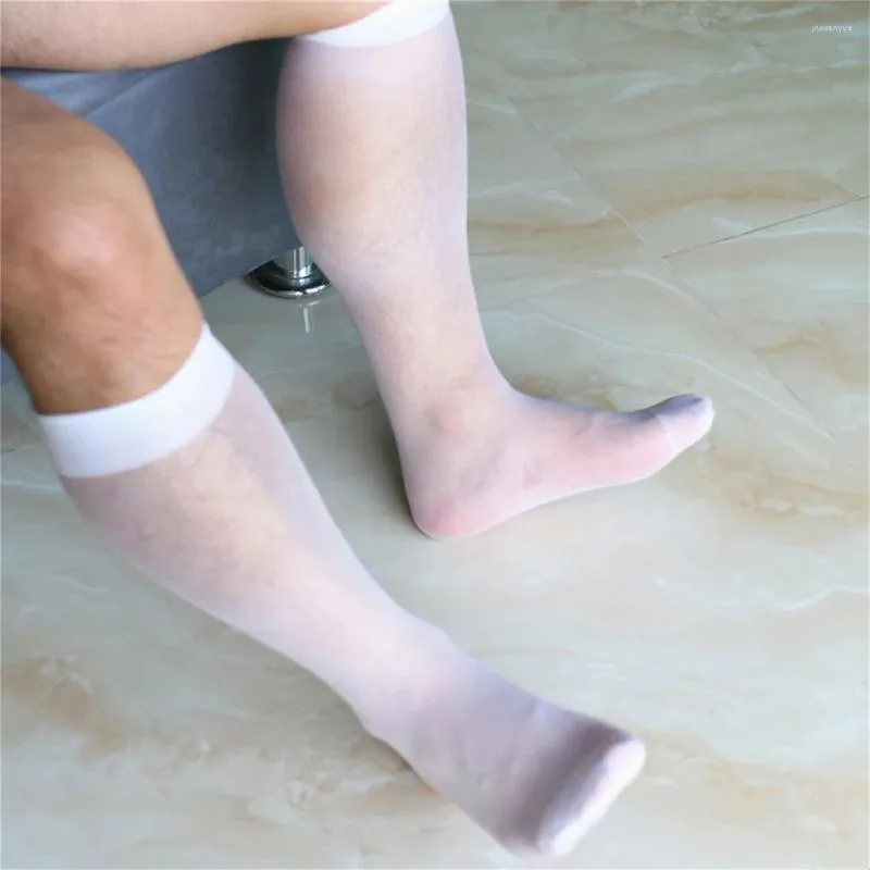 Chaussettes masculines sexy transparentes ultra-mises soyeuses soyeuses tubes moyens unisexes bas de bas de masse transparente respirante