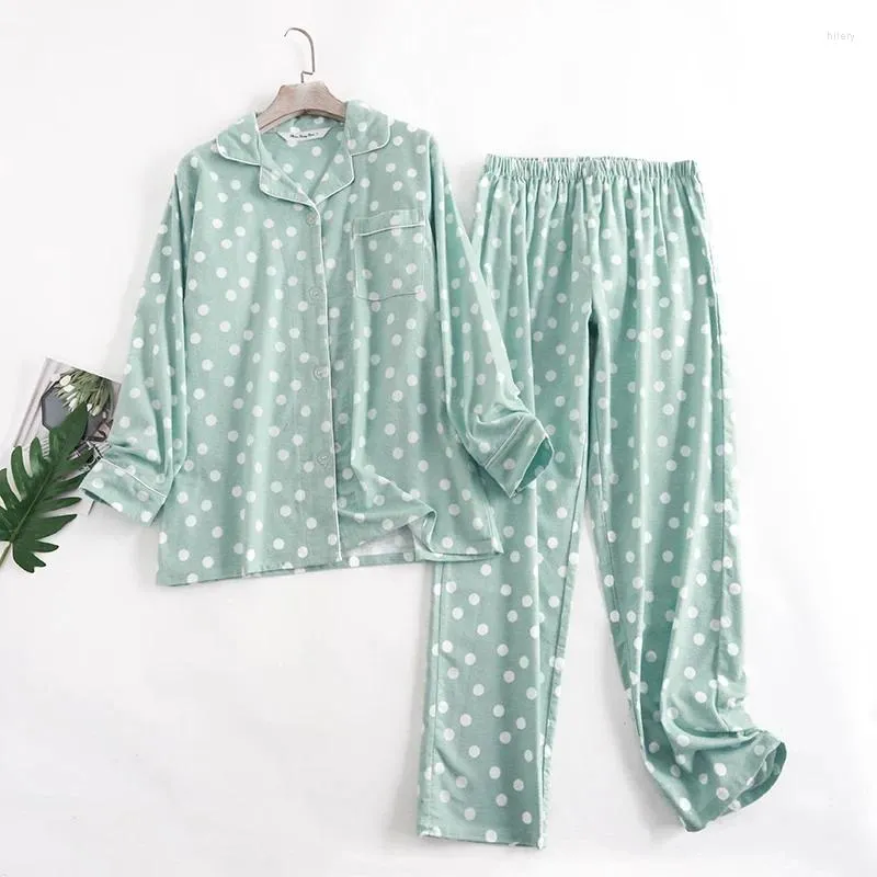 Home Clothing Loungewear Cotton Flannel Trouser Pajamas For Women Wear Printed Loose Sleepwear Long Sleeve Top Pijama Pants Pyjama Sets