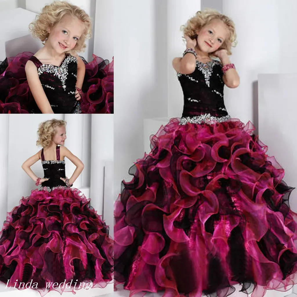 Robes Robe de concours de fille de fille noire et rose