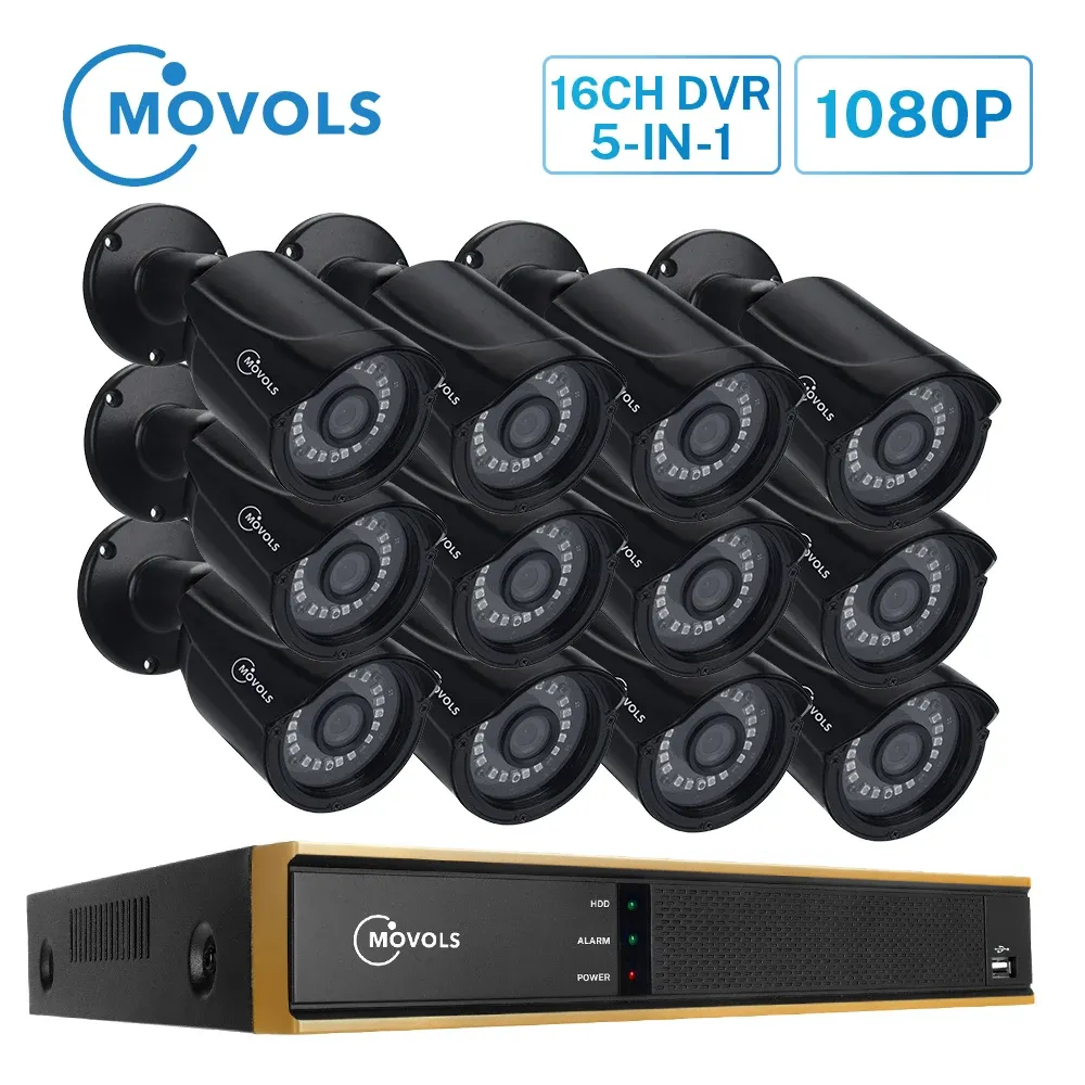 System Movols 12PCS Zestaw kamery CCTV 2MP H.265 Zestaw nadzoru na zewnątrz 1080p System nadzoru wideo System nadzoru wideo 16ch DVR
