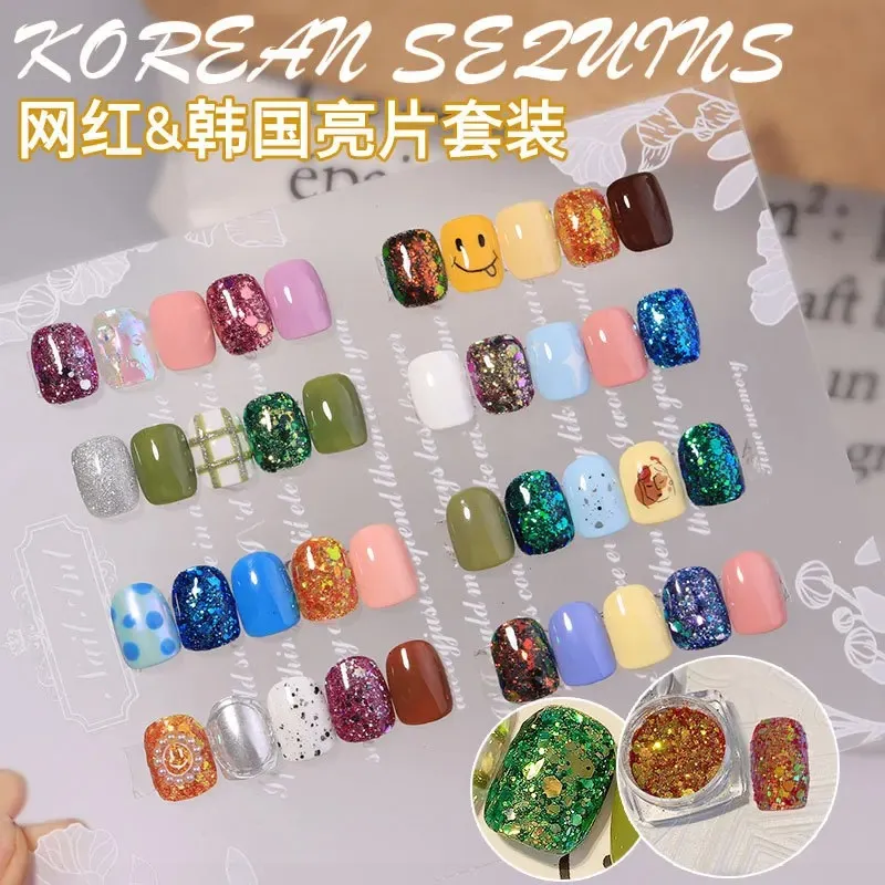 2024 Nail Ice Through Series Glitter Hexagon Paillette Sequins Flakes Sparkling Pigment Powder Manicure Decoration Tips - For Nail Ice