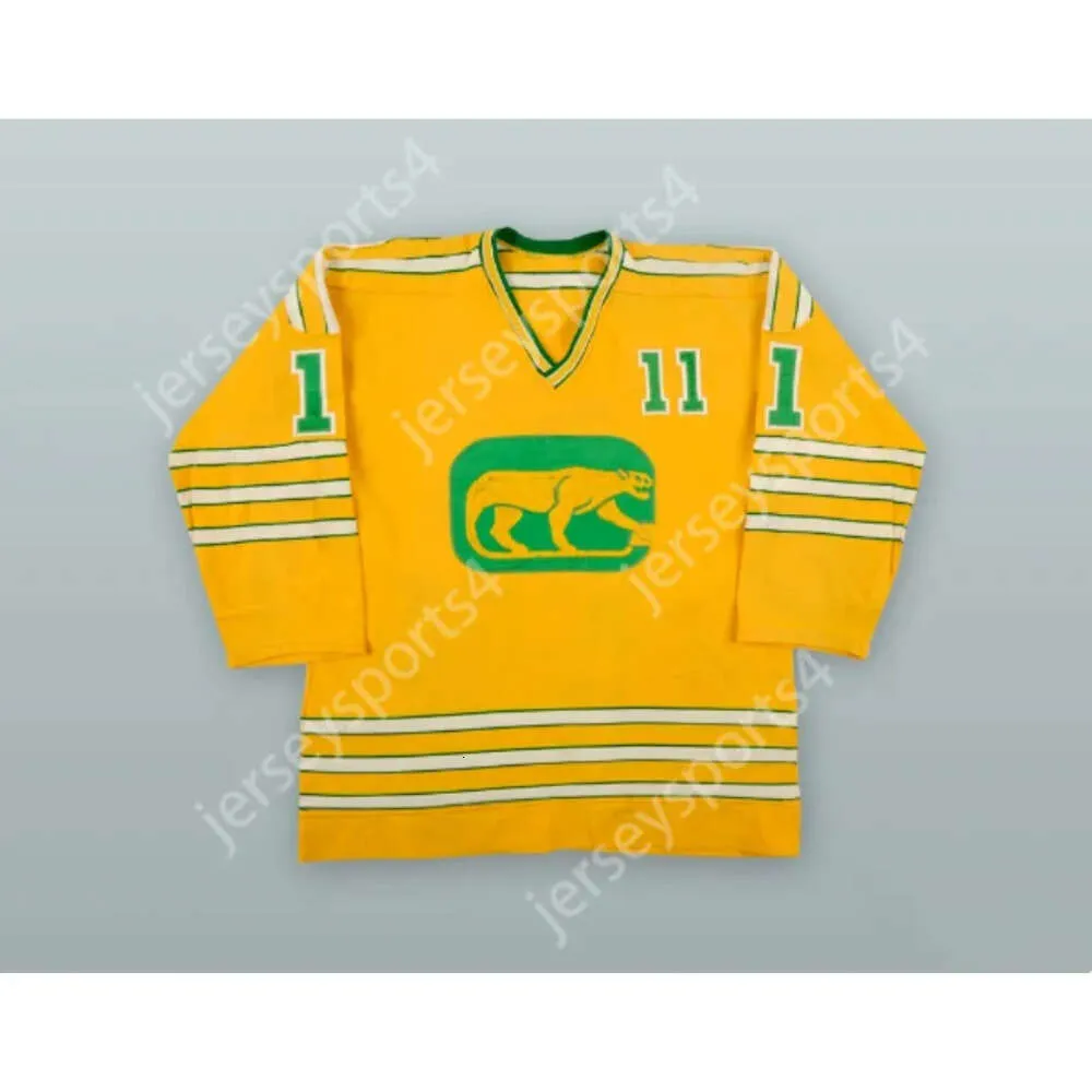 GDSIR Custom 1973-74 Wha Brian Coates 11 Chicago Cougars Yellow Hockey Jersey New Top ED S-M-L-XL-XXL-3XL-4XL-5xl-6XL