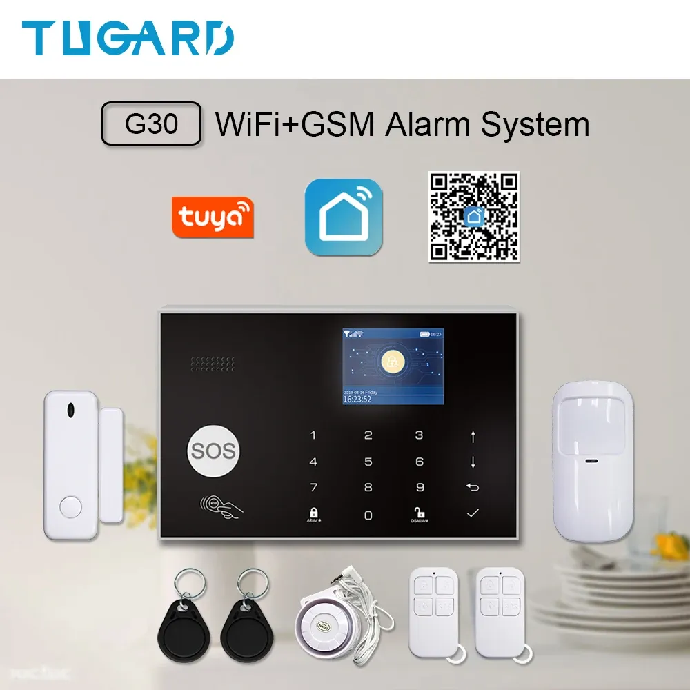 Intercom Tugard G30 Tuya WiFi GSM Home Security Alarm System 433MHzワイヤレス強盗アラームキットAlexa Google Appリモコンで動作する