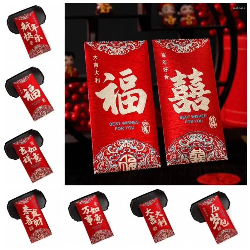 Embrulho de presente 6pcs/conjunto do ano chinês envelope vermelho 2024 envelopes de dinheiro da sorte