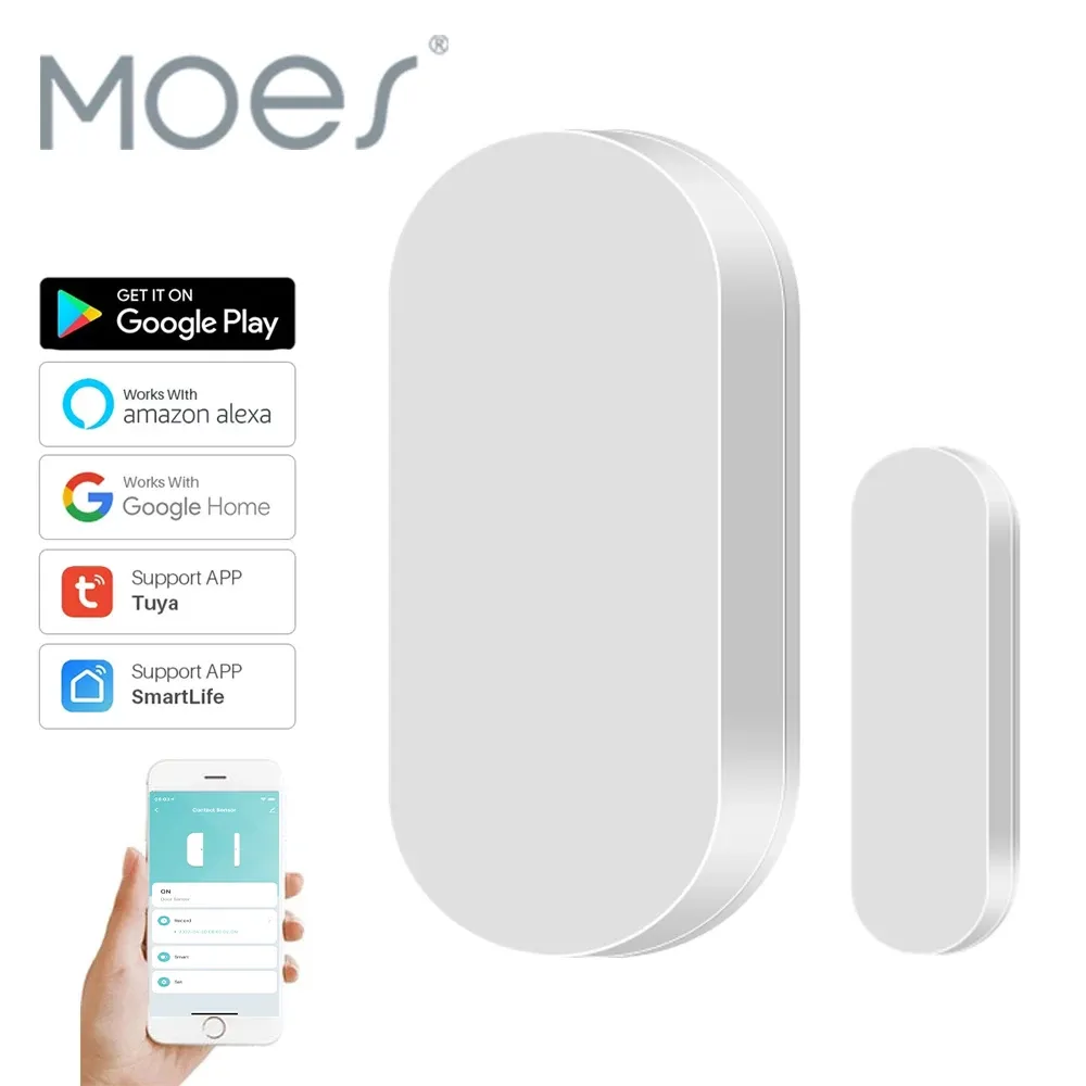 Läsare Moes Smart Tuya WiFi Zigbee -fönster och dörrsensor Dörr Öppna/stängda detektorer Hem Säkerhetslarmsystem med Alexa Google Home