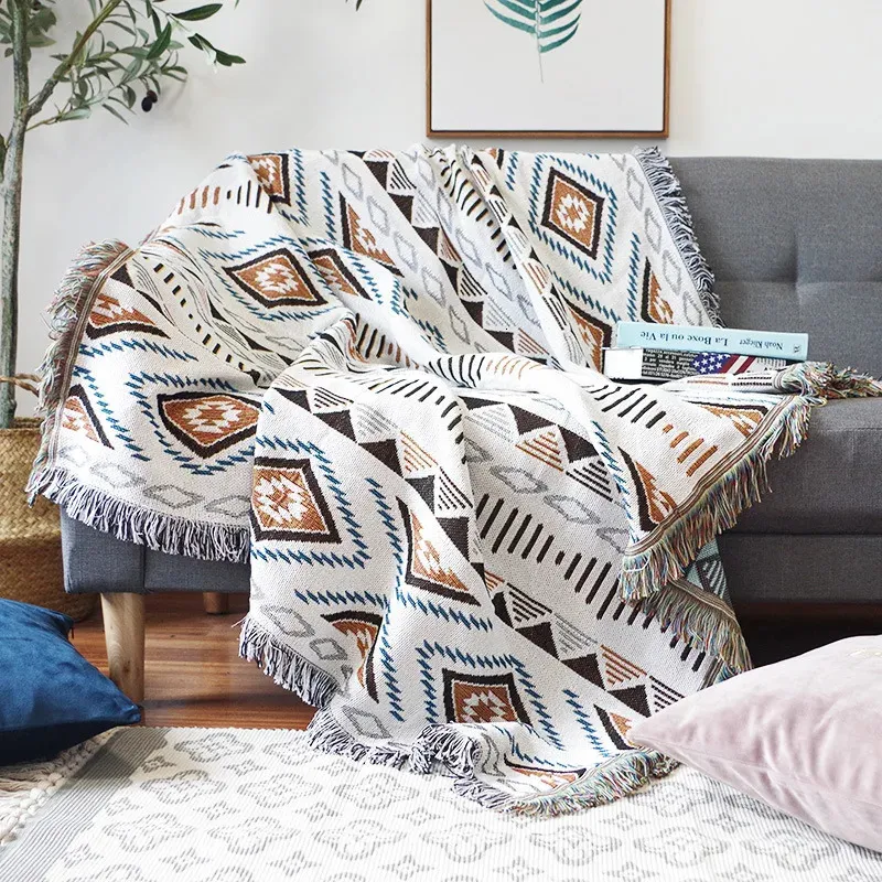 Bohemisk rutig filt för soffa säng dekorativa filtar utomhus camping picknick boho täckkast med tofs 240325