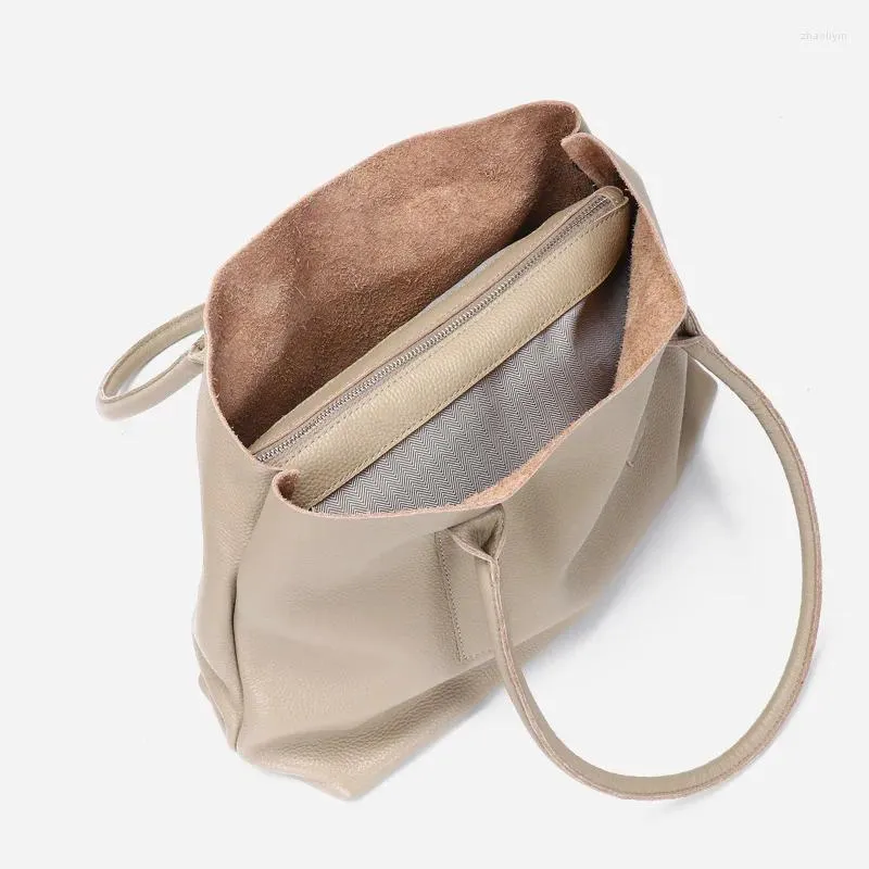 Natural Leather Handbags for Women Large Beige Tote Shoulder Bag