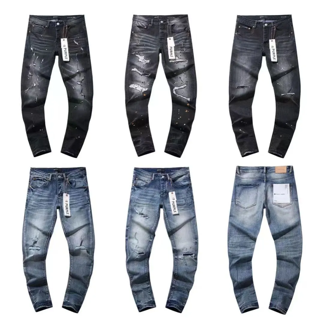 2024 Nuovi pantaloni di jeans viola desinger per maschile buco del marchio jeans da donna di lusso tendenze slim fit pantal