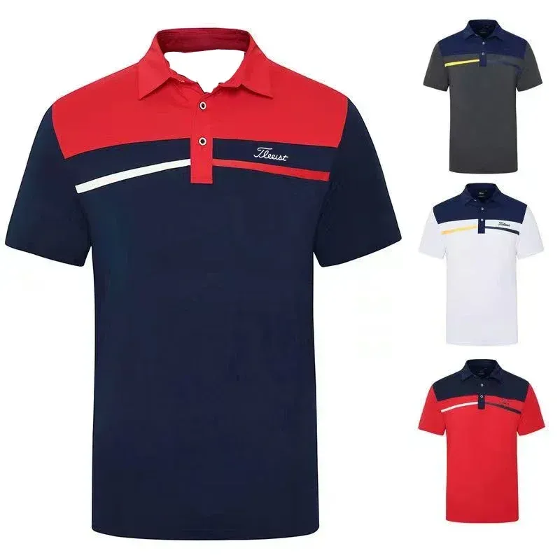 Gömlekler Yaz Erkekler Giyim Golf Gömlekler Hızlı Ortaya Çıkarma Nefes Alabilir Polyester/Spandeks Kısa Kollu Golf Giysileri