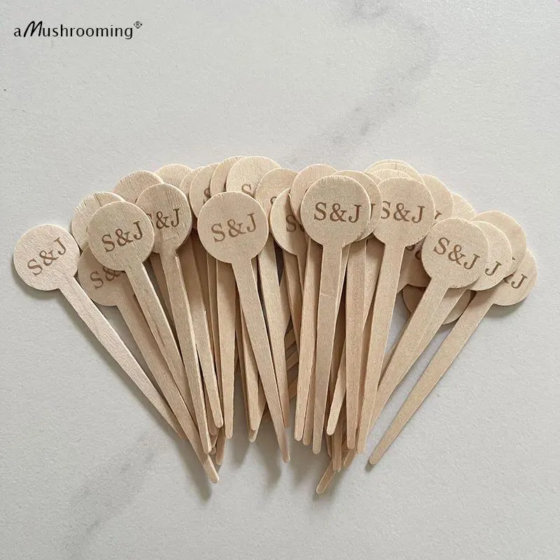 Forks 100pcs personalizados picadas de bolo de bolo de bolo com iniciais de noiva e noivo para o noivado de casamento Annivery Party Decoration