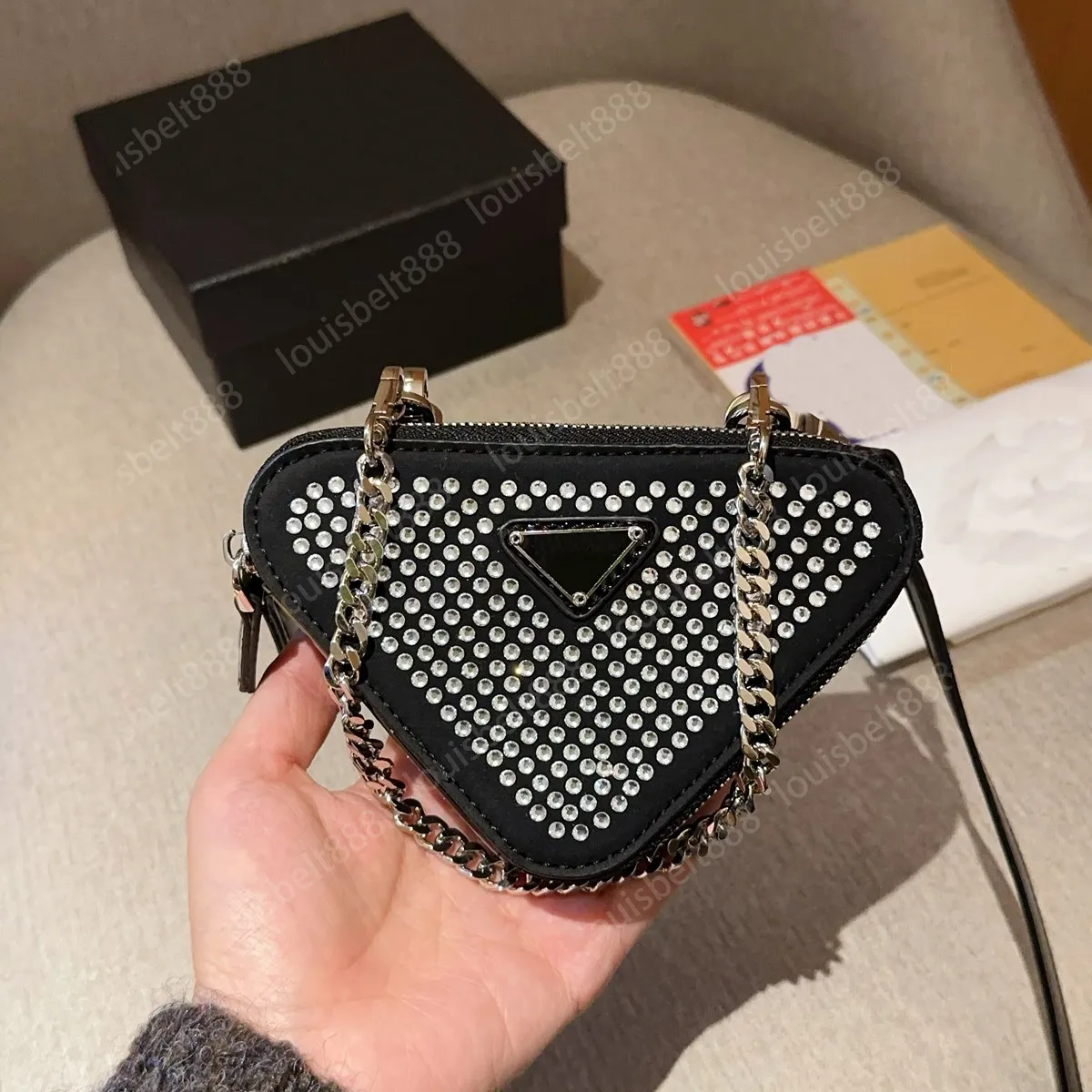 NEW Fashion Classic Italian Designer Bag Women's Clutch bag 3 colors Pressed Diamond Mini Triangle Bag detachable Exquisite coin wallet mouth red envelope