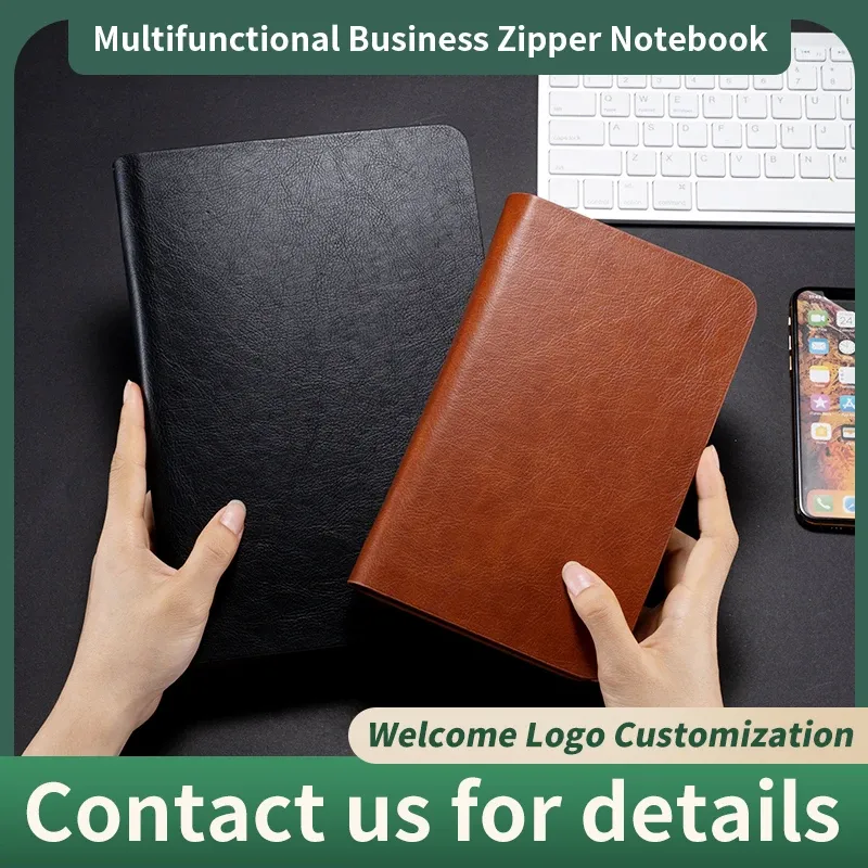 ANMÄRKNINGAR PU LEATHER NOTERBOOK -mapp A5 Business Zipper Binder Journal Planner A6 Portfolio Notebook