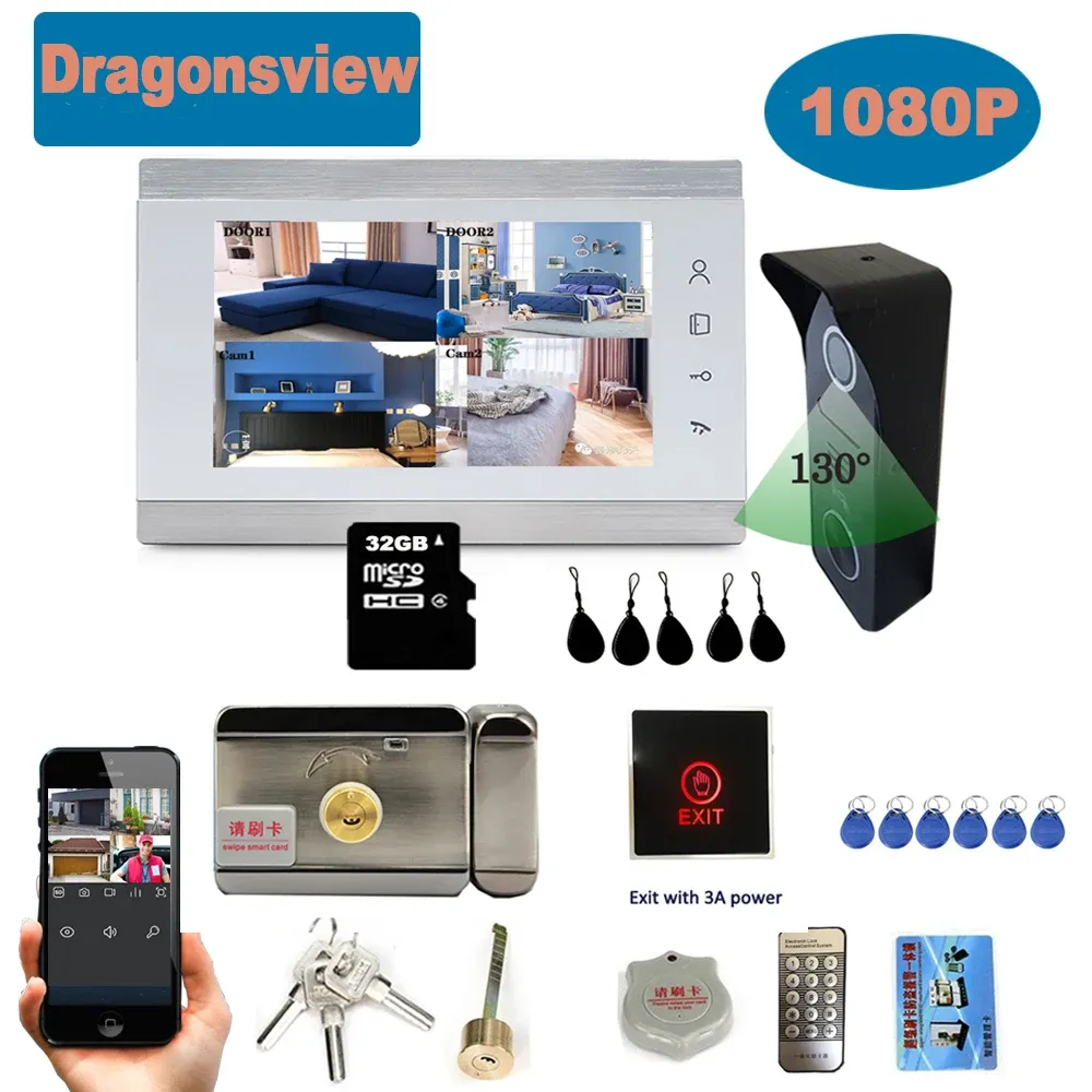Дверные звонки DragonsView 1080p беспроводной видеопомочка с дверной спиной камера Wi -Fi Dope Smart Home Door Access с помощью электронного блокировки пульт дистанционного управления