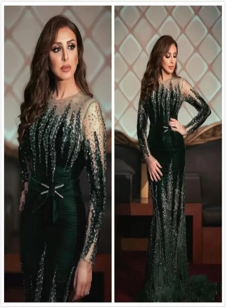 ASO EBI 2022 Arabe Angham Robes de soirée de sirène luxueuse Crystals Crystals Prom Robes Velvet Formal Fête Deuxième réception GOW4257541