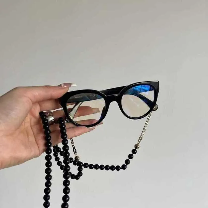 luxury designer sunglasses Xiangjia New Beaded Chain Glasses 3444 Network Red Same Cat Eye Frame Plate Plain Color Optical Lens Can Paired in Different Degrees