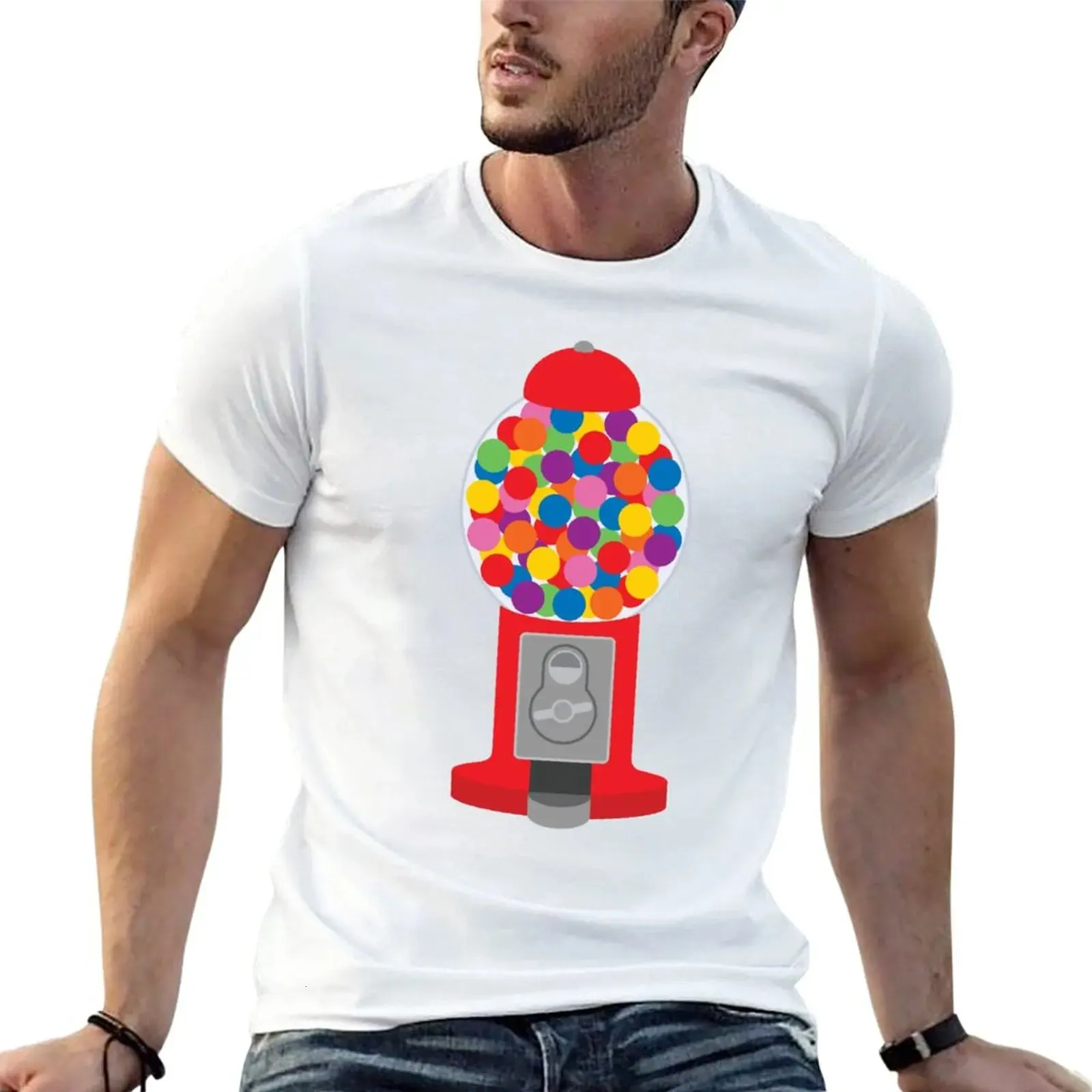 Candy Vending Machine T-shirt Custom T-shirt Oversized T Shirts Boys White T Shirts Mens Cotton T Shirts 240329