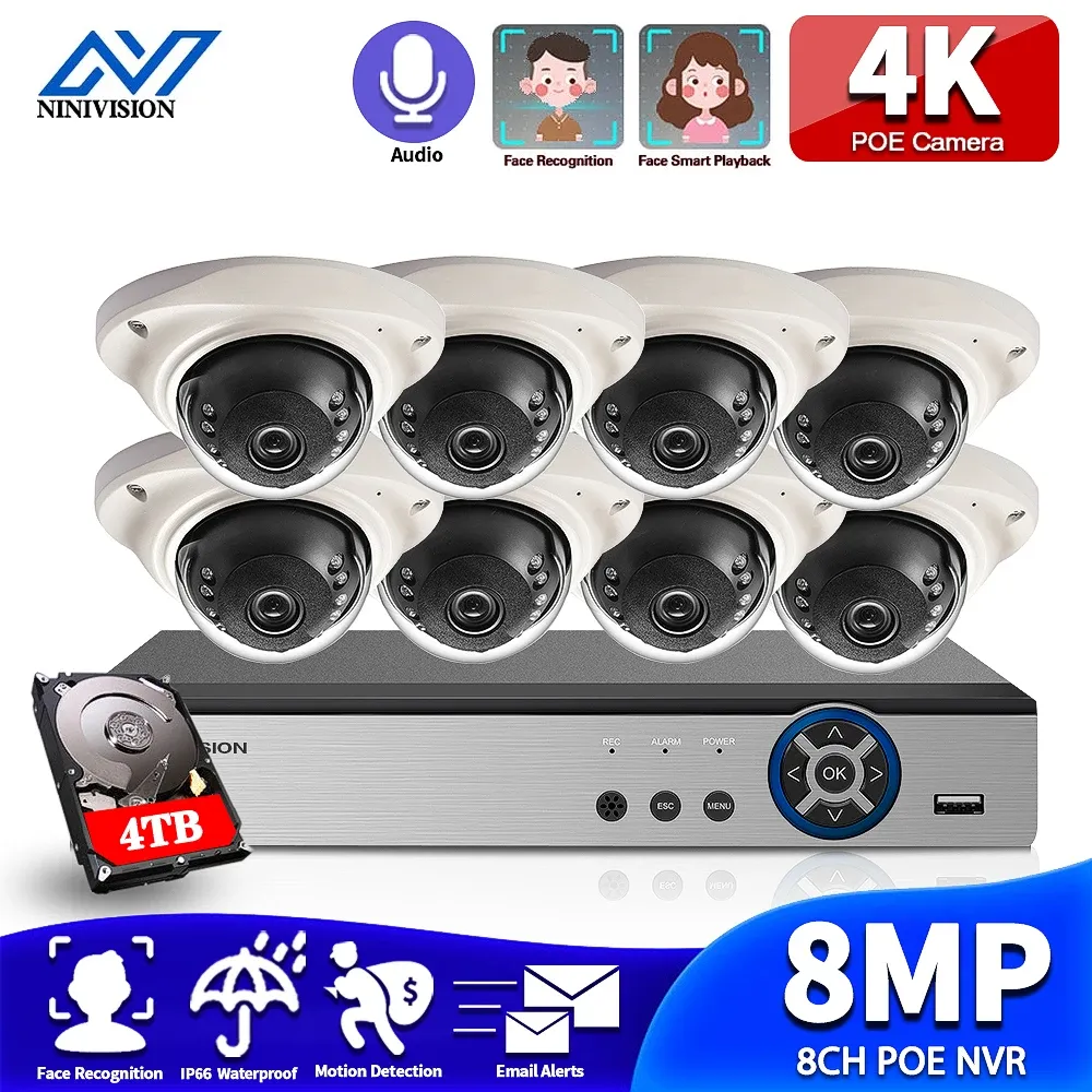 System 8ch H.265 4K POE NVR Kit Face Detection CCTV System Vandalproof Indoor 8MP Dome IP Camera Audio P2P Video Security Surveillance