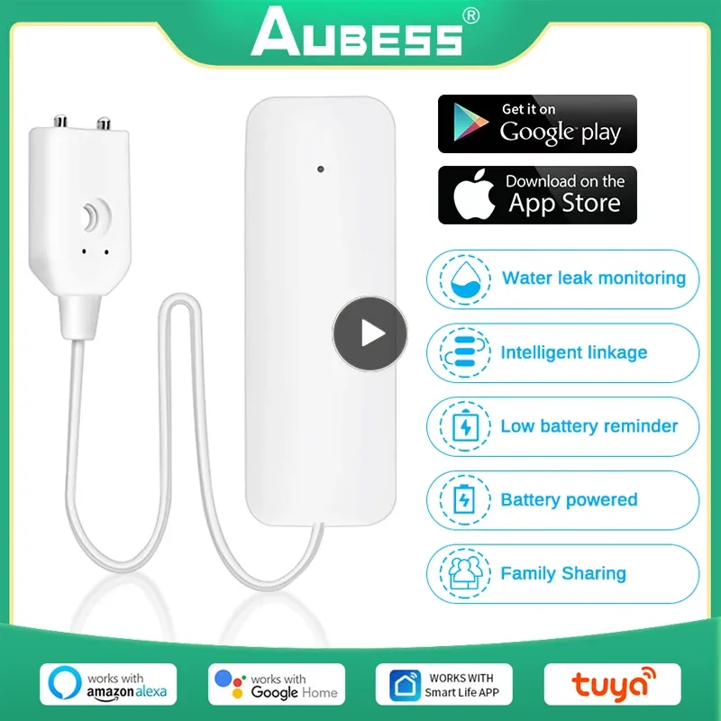 Detector Tuya Zigbee Wi -Fi Smart Water Sensor Desector de vazamento de água de inundação Alarme Smart Life Controle funciona com tuya zigbee gateway