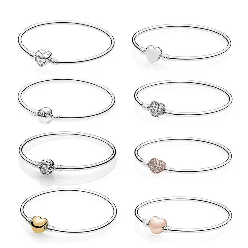 Bangles Original 100% 925 Sterling Silver Pan Bracelet com Love Heart Bracelet Edition Limited Edition Original 1 1 Pulseira básica