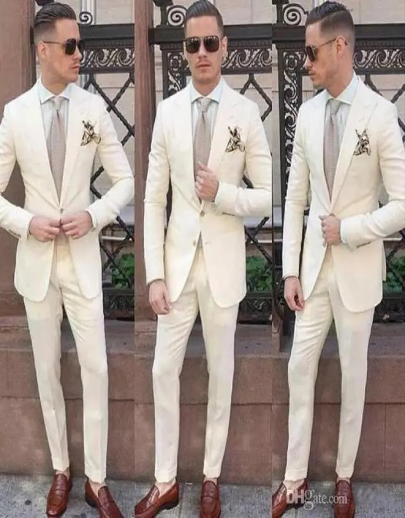 Custom Ivory Men Suits For Wedding Tuxedos Prom Bruidegom Wear 2 -pieceJacketpants Gromsman Outfit Man Blazer Terno Masculino Costume8214994