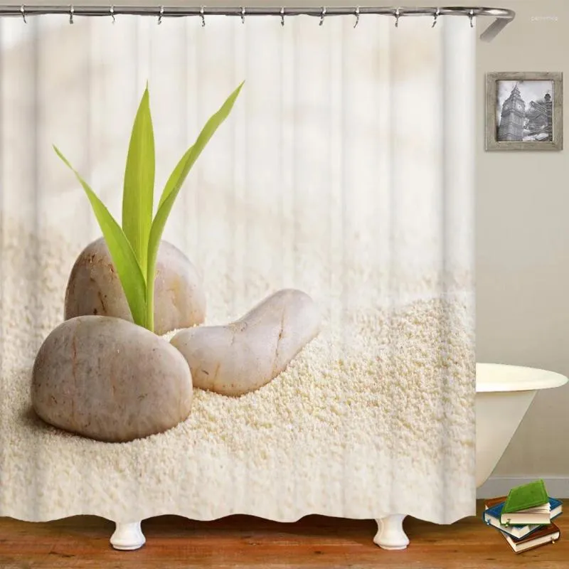 Shower Curtains Flowers Plant Pebble Printed Curtain Waterproof Washable Bathroom Decorative 3D With Hook 240X180