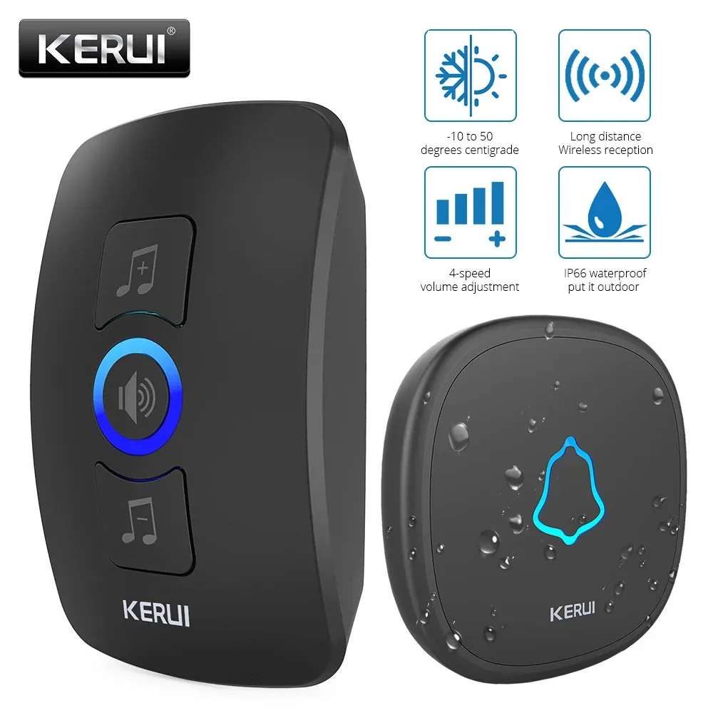 Doorbells KERUI M525 Welcome House Melodies Outdoor Wireless Waterproof Doorbell Smart Home Door Bell Chime Kit LED Flash Security Alarm