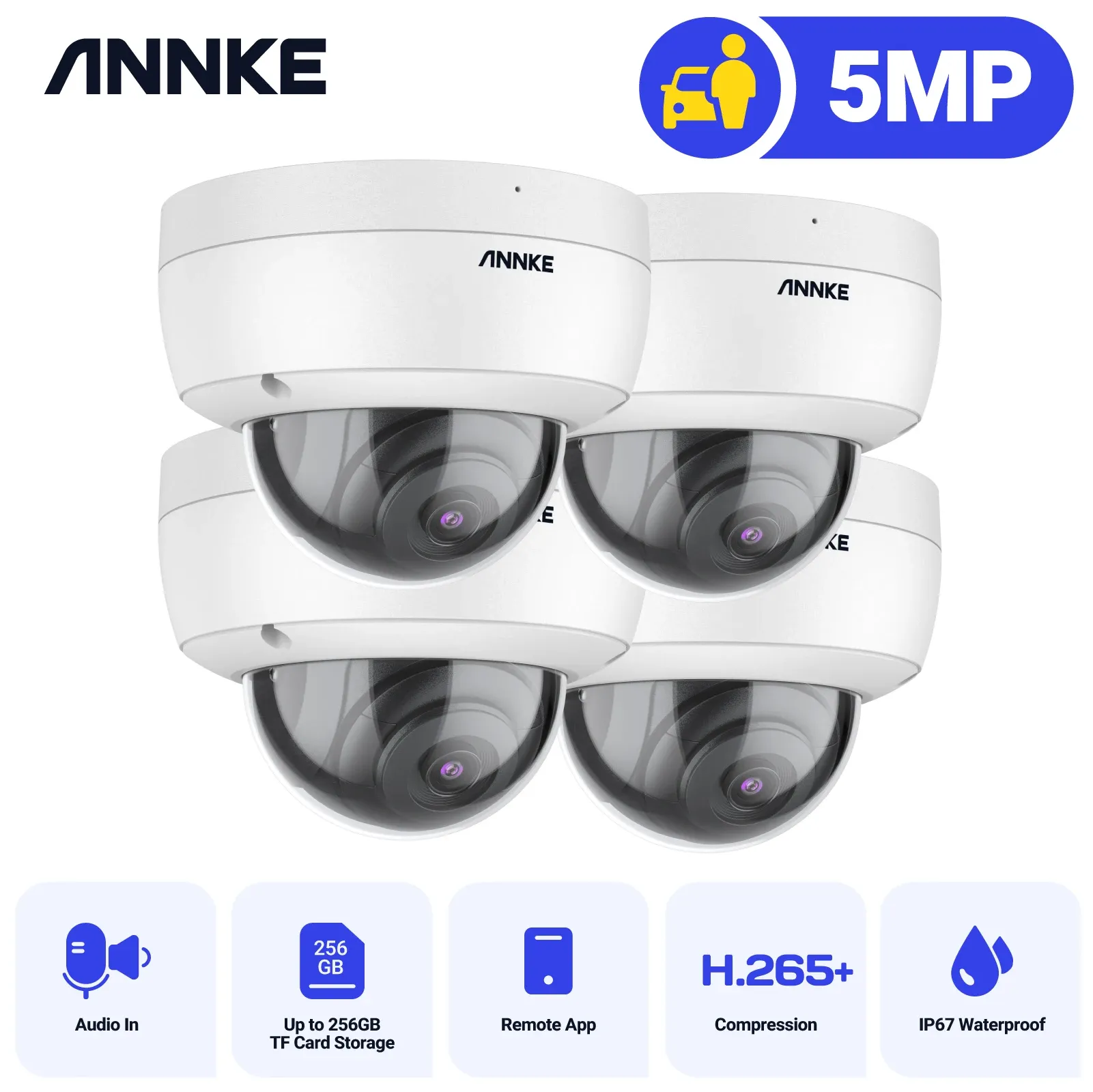 System Annke 1/4PCS 5MP HD -Sicherheitsüberwachung System Kamera IRCUT Nachtsicht Audioaufzeichnung wasserdichtes Wohnungsbaukamera Kit