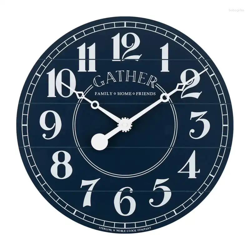 Horloges murales Bleu analogique de ferme ronde intérieure avec numéros arabes blancs et mouvement de quartz 50721 Batterie de décoration de salle d'astronomie