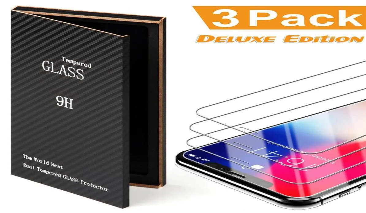 Per iPhone X 8 7 6 6s Plus Temped Glass Schermo Protector 9H 25D Film per iPhone Plus Deluxe 3 Pack1383999