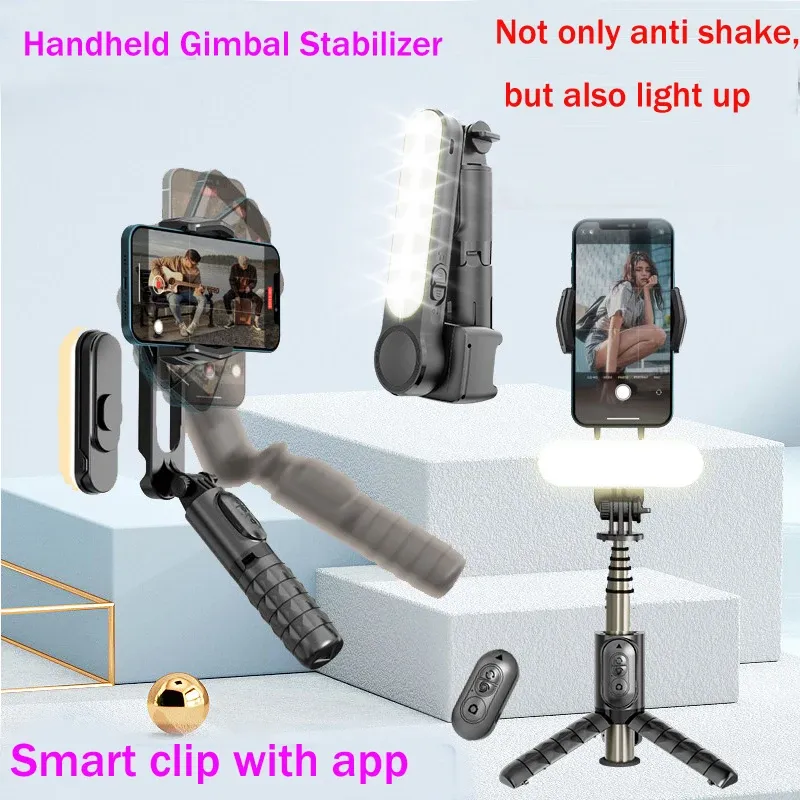 Monopods handhållen gimbal stabilisator trådlöst Bluetooth selfie hållare auto rörelsespårning för telefon med fyllning ljus stativ gimbal