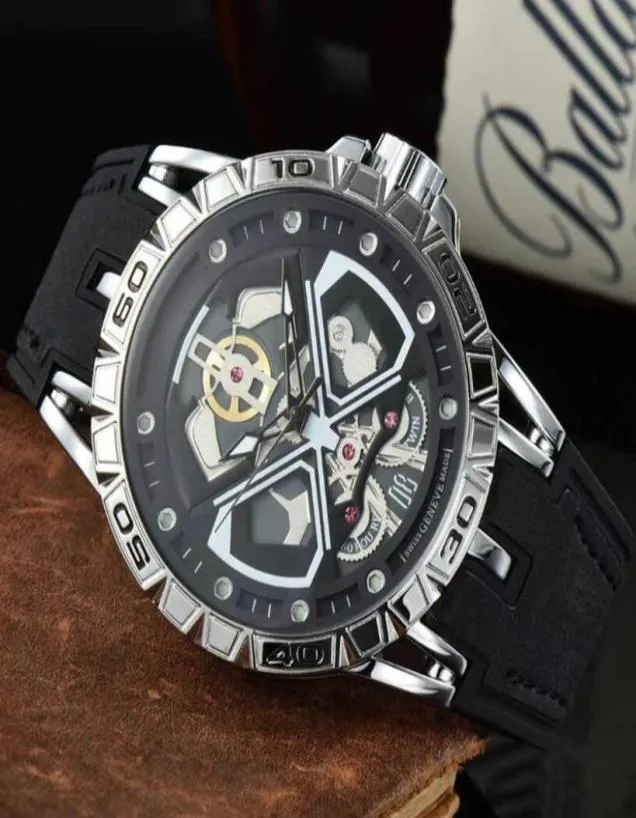 Luxury Design Mężczyźni Watch Big Dial Swiss Geneva Watches Top Brand Man Man Quartz Na rękawo Exalibur Model Red Blue Black Na ręce na rękę Sports Clock9701172