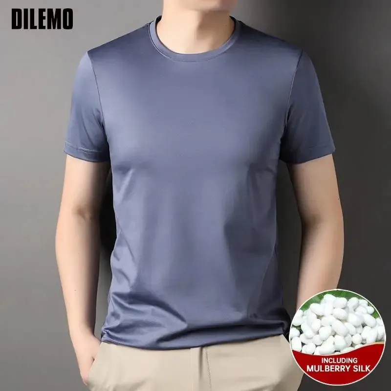 Top Grade 17 Mulberry Silk Brand Tops Round Neck T-Shirts For Men 2023 Été à manches courtes Casual Fashion Mens Vêtements 240320