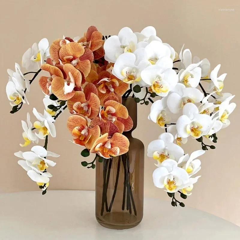Flores decorativas 61 cm elegante orquídea artificial com 8 cabeças de flores - Aumente qualquer ambiente artístico espacial para a festa de festa em casa de casamento decoração