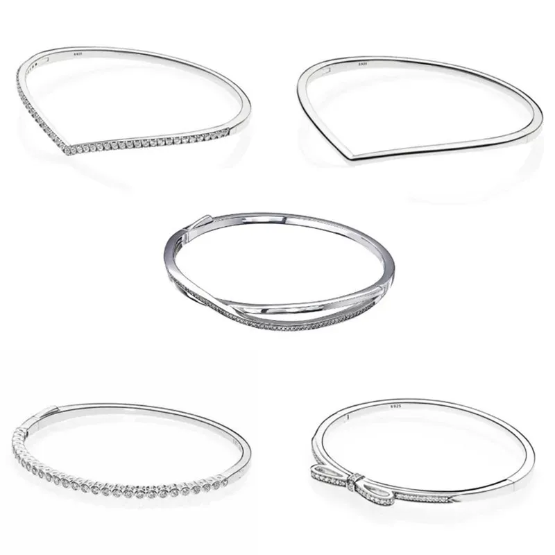 Bangles sprankelende verleidelijke briljant met rij glinstering met kristalpanarmband 925 Sterling Silver Bead Charms