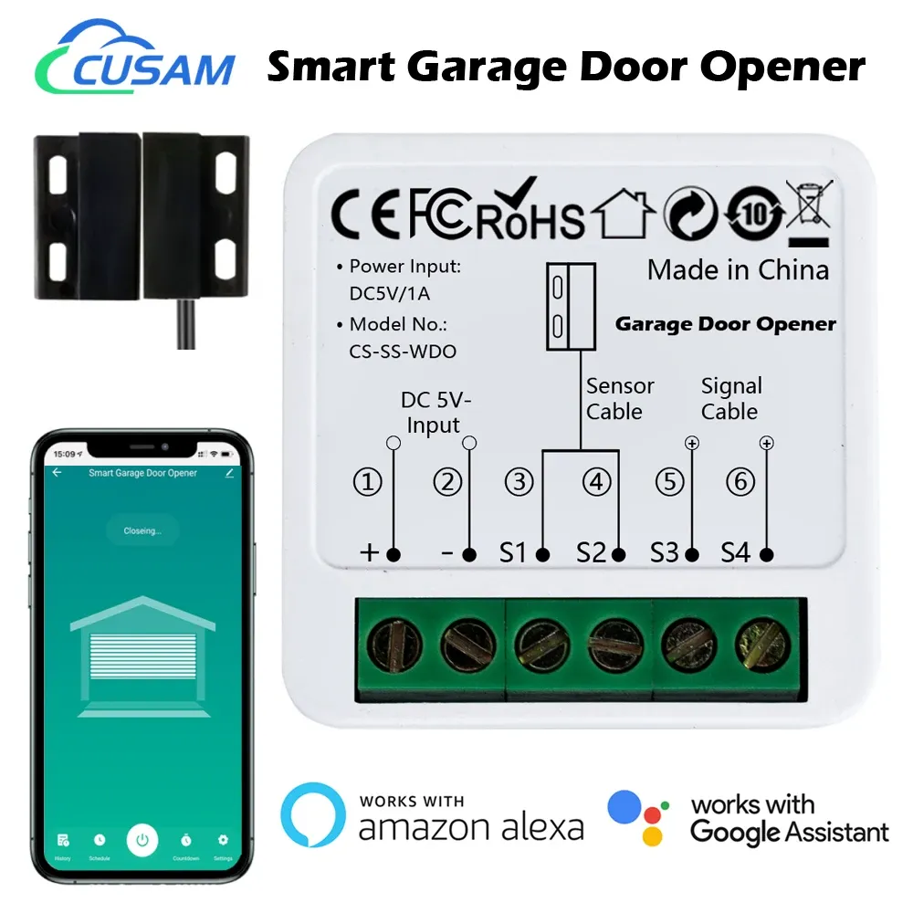 Control WiFi Smart Garage Door Opener Tuya App Remote Control Module Switch Works with Alexa Google Assistant Siri Shortcut