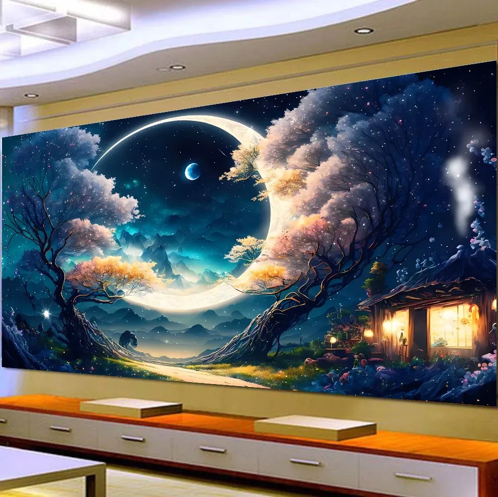 DIY Large Diamond Painting 5d Cross Stitch Wall Art Moon Full Round Boor Borduurwerk voor Home Decor Landscape 240328