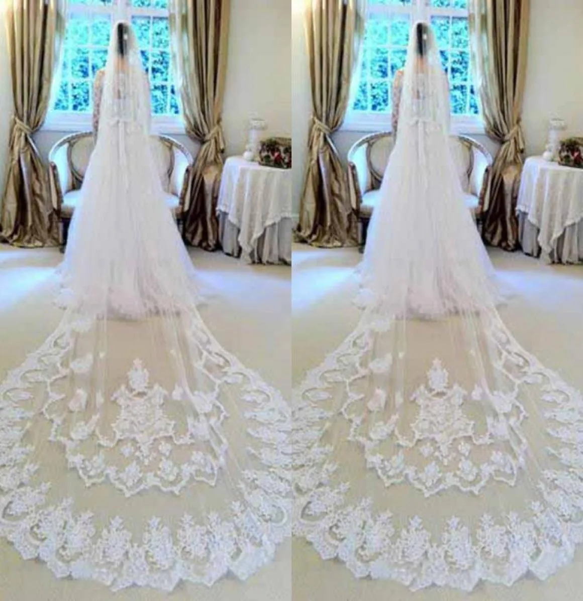 Veaux de mariage en dentelle blanche sur mesure 2016 d'Eifflebride avec un superbe applique embelli environ 3 mètres Cathedral Long Bridal 5046627