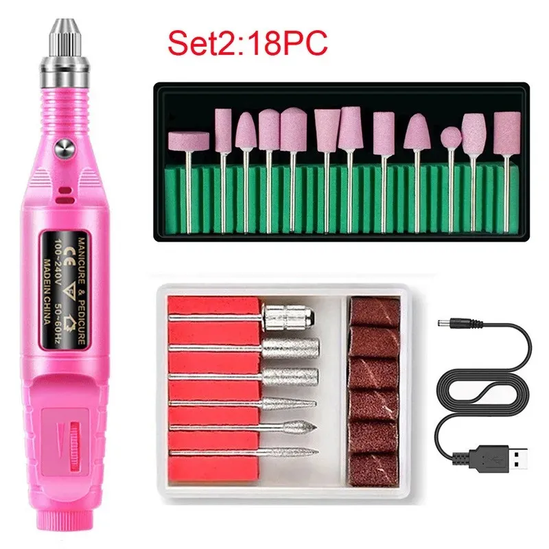 18st Electric Nail Drill Machine Set Sliputrustningsbruk för Manicure Machine Pedicure Stark nagelpoleringsverktyg Nagel