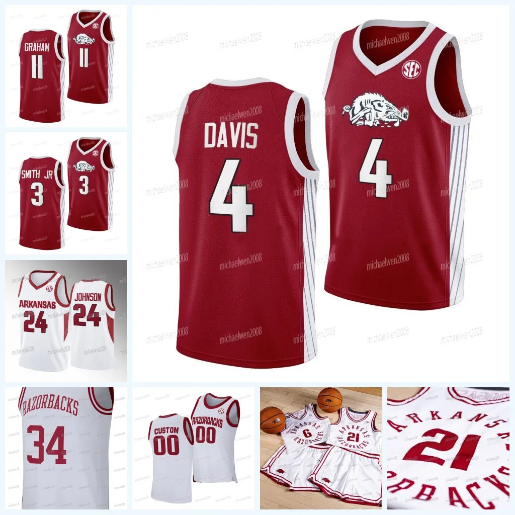 Arkansas 2024 NCAA Basketball Razorback Jersey Boogie Fland Johnell Davis  Trevon Brazile Lawson Blake Jonas Aidoo Ayden Kelley Melo Sanchez