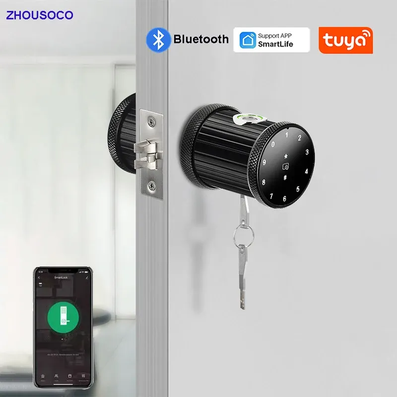 Lås Tuya Bluetooth Smart Door Lock FingerPrint Lock med smartkort/lösenord/nyckel/app Unlock Keyless Lock Electronic For Home