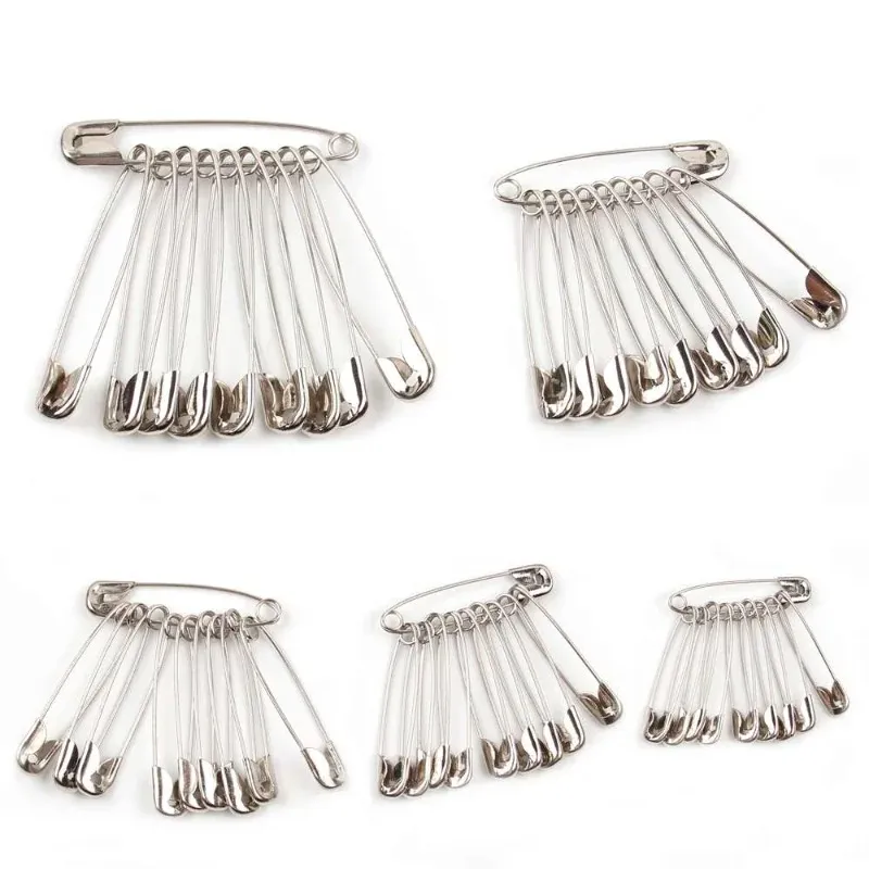 50st Silver Safety Pin Pins DIY Syverktyg Tillbehör Rostfritt stål Nålar Stora säkerhetsstift Små broschkläder Tillbehör