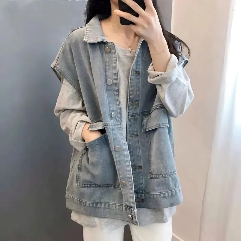 Damesvesten denim vrouwen streetwear Koreaanse stijl vintage solide minimalistische mouwloze lente herfst all-match baggy mode hipster