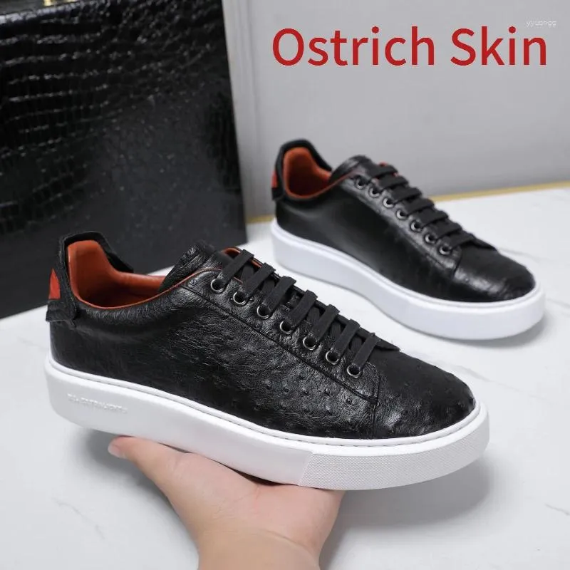 Casual Shoes Ostrich Skin Korean Fashion Sports Men Genuine Leather Handmade Sewing Comfortable Business Thick Sole Sneakers