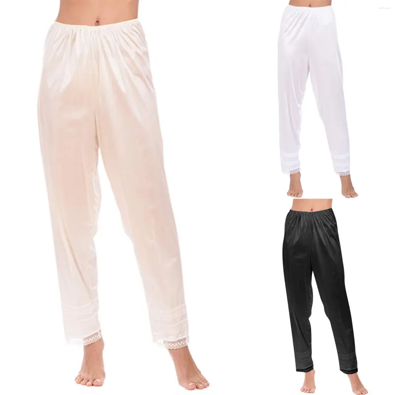 Women's Sleepwear Female Pyjama Trousers Solid Color Lace Trim High Elastic Waist Long Pants Nightwear For Women Sleep Bottoms Sleeppant