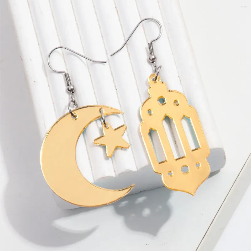 Dangle Earrings Ramadan Gift Gold Color Mirror Star Moon Church Acrylic Drop Earring For Women Arab Muslim Islamic Jewelry