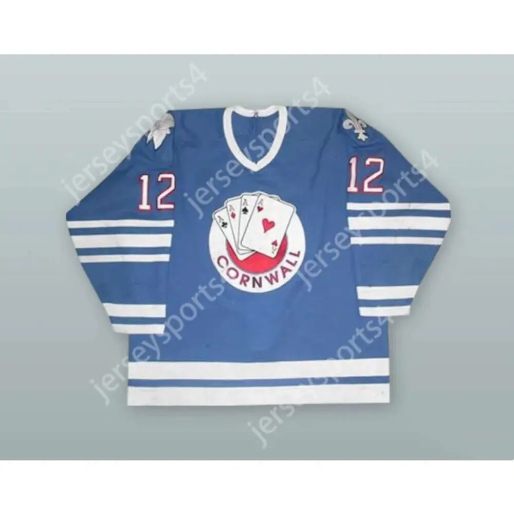 GdSir Custom Janne Laukkanen 12 Cornwall Aces Blue Hockey Jersey Nouveau haut Ed S-M-L-XL-XXL-3XL-4XL-5XL-6XL